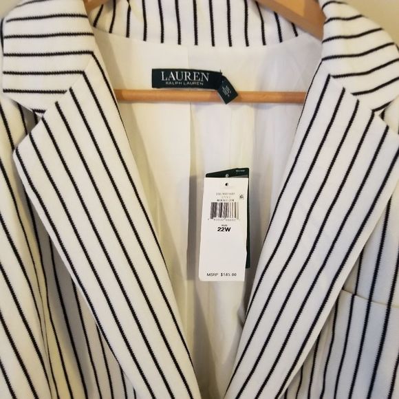 NWT Lauren Ralph Lauren Plus Size Piqué Striped Blazer Size 22W - Picture 7 of 9